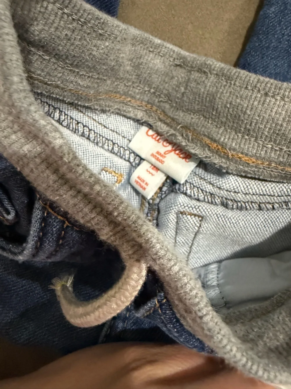 Cat and Jack Blue Denim Jeans with Gray Knit Waistband